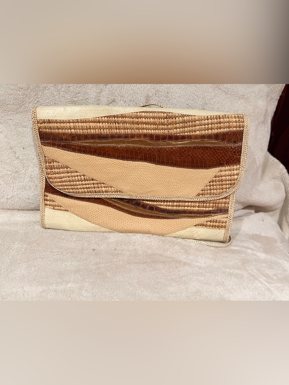 Vintage Carlos Falchi Beige and Brown Raffia , exotic skin Shoulder Bag